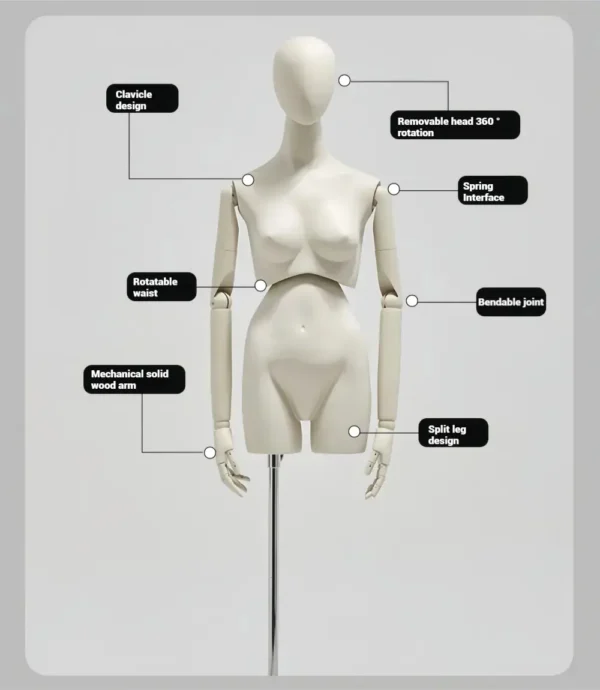 AdjustableFull-BodyMannequinSetwith360°RotatingWaistHead–MaleFemaleChildHalf-BodyStylesvisualmerchandisingfemaleandmaleclothesmannequinRichenmannequin