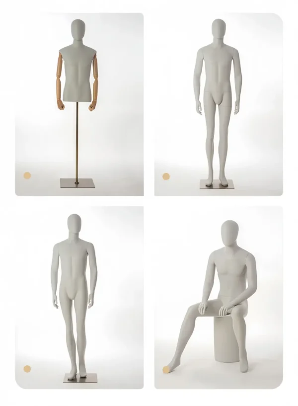 Gray standing seated half-length adjustable male mannequin visual merchandising female and male clothes mannequin for sale in storefront window display Wholesale Bulk Factory Richenmannequin